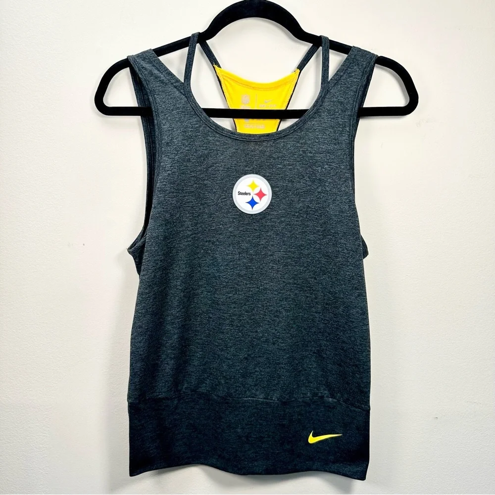 Women’s Nike Pittsburgh Steelers Dri-Fit Racerback Charcoal and Gold Tank Top XS